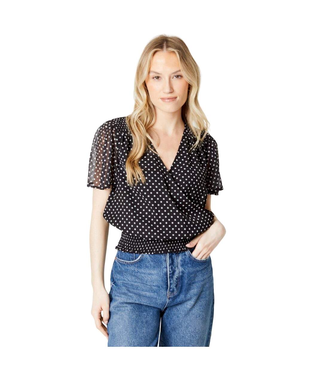 Womens/ladies polka dot chiffon shirred hem blouse black/white Dorothy Perkins-3