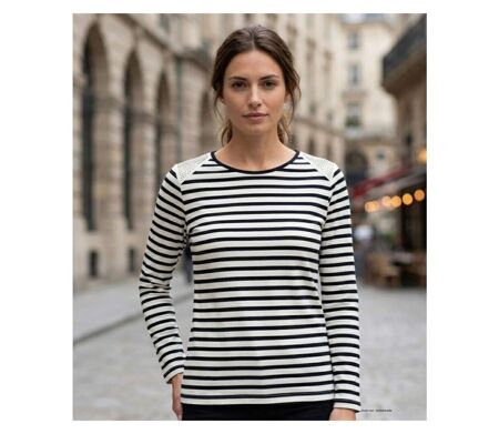 MAYFLOWER - TF190E - Tee-shirt femme manches longues rayé avec clous fantaisie