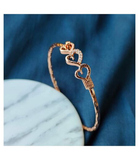 Three Heart Zircon Love Couple Cuff Slim Lightweight Stacking Bangle