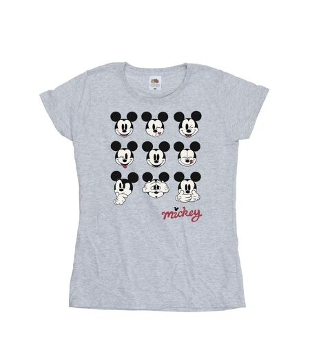 Disney T-shirt en coton Femme/Ladies Mickey Mouse Many Faces (Gris sportif) - UTBI33194