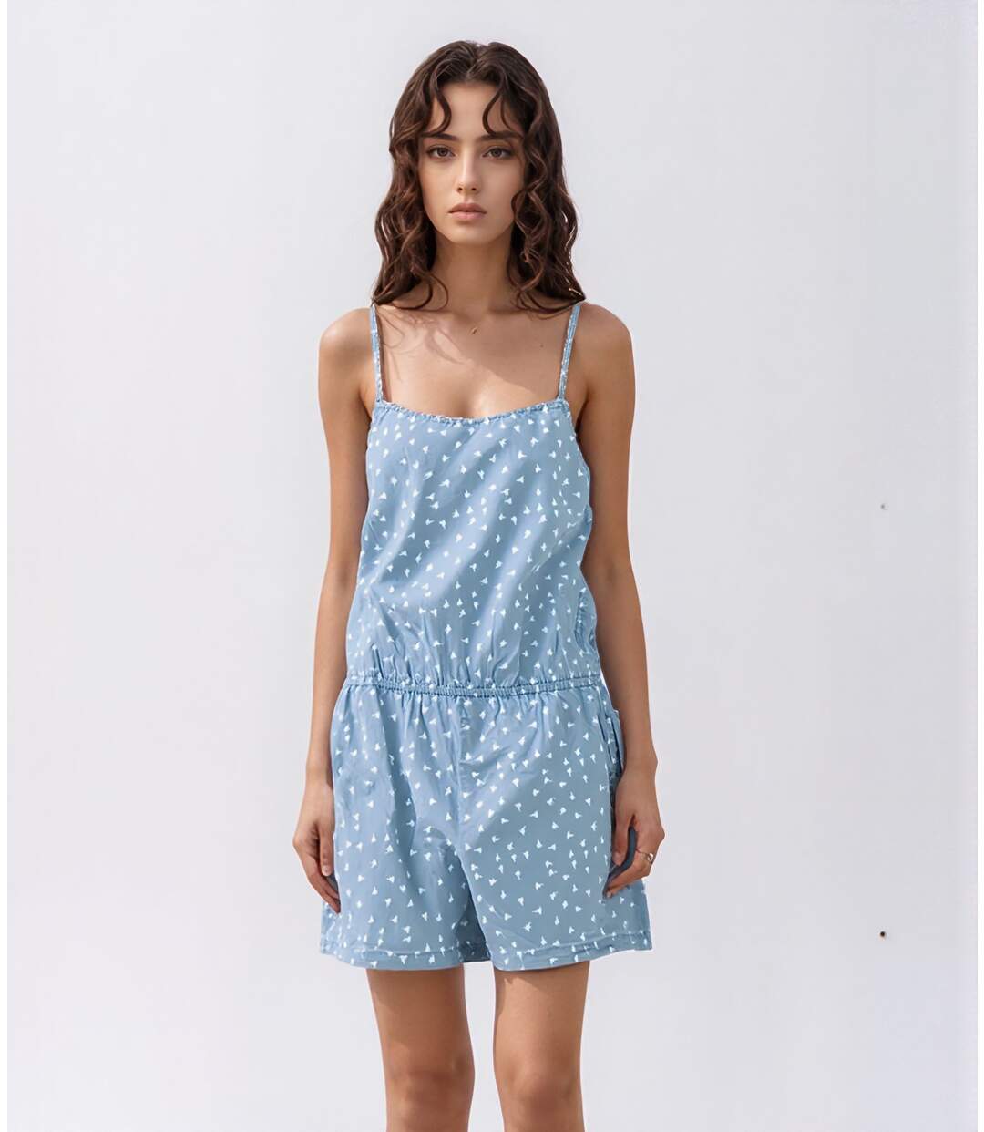 Combishort femme imprimé à  bretelles bleu jean - Style décontracté et féminin-3
