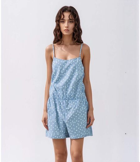 Combishort femme imprimé à  bretelles bleu jean - Style décontracté et féminin