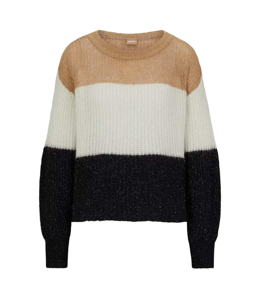 Womens/ladies Colour Block Crew Neck Sweater Top Black White Beige Boss-2