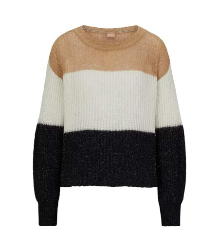 Womens/ladies Colour Block Crew Neck Sweater Top Black White Beige Boss
