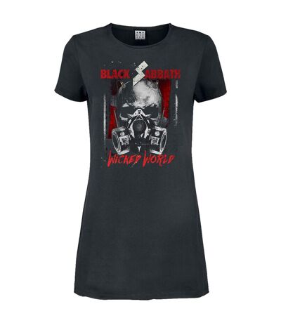 Womens/ladies wicked world black sabbath t-shirt dress charcoal Amplified