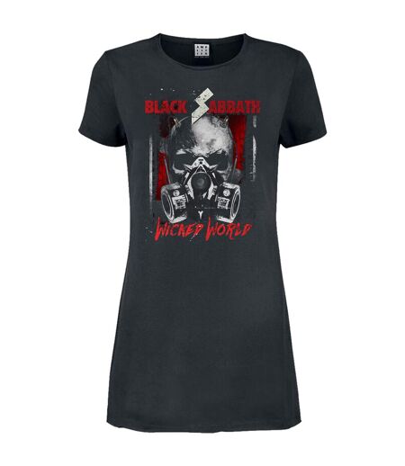Womens/ladies wicked world black sabbath t-shirt dress charcoal Amplified