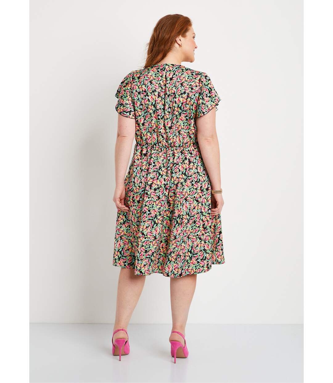 Robe courte volantée satin fleuri-2