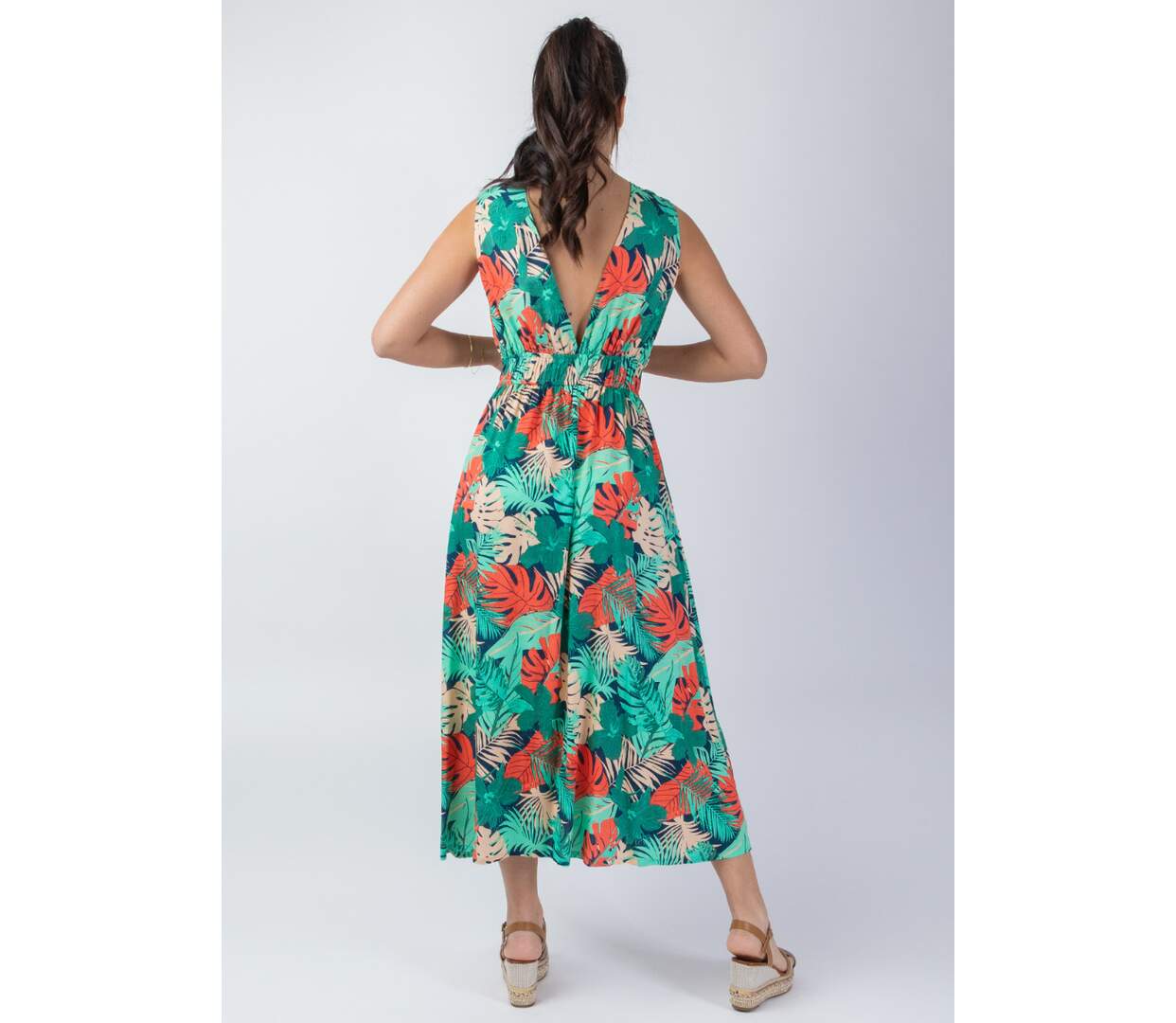 Robe longue femme fluide Esmeralda motif tropical Coton Du Monde-5