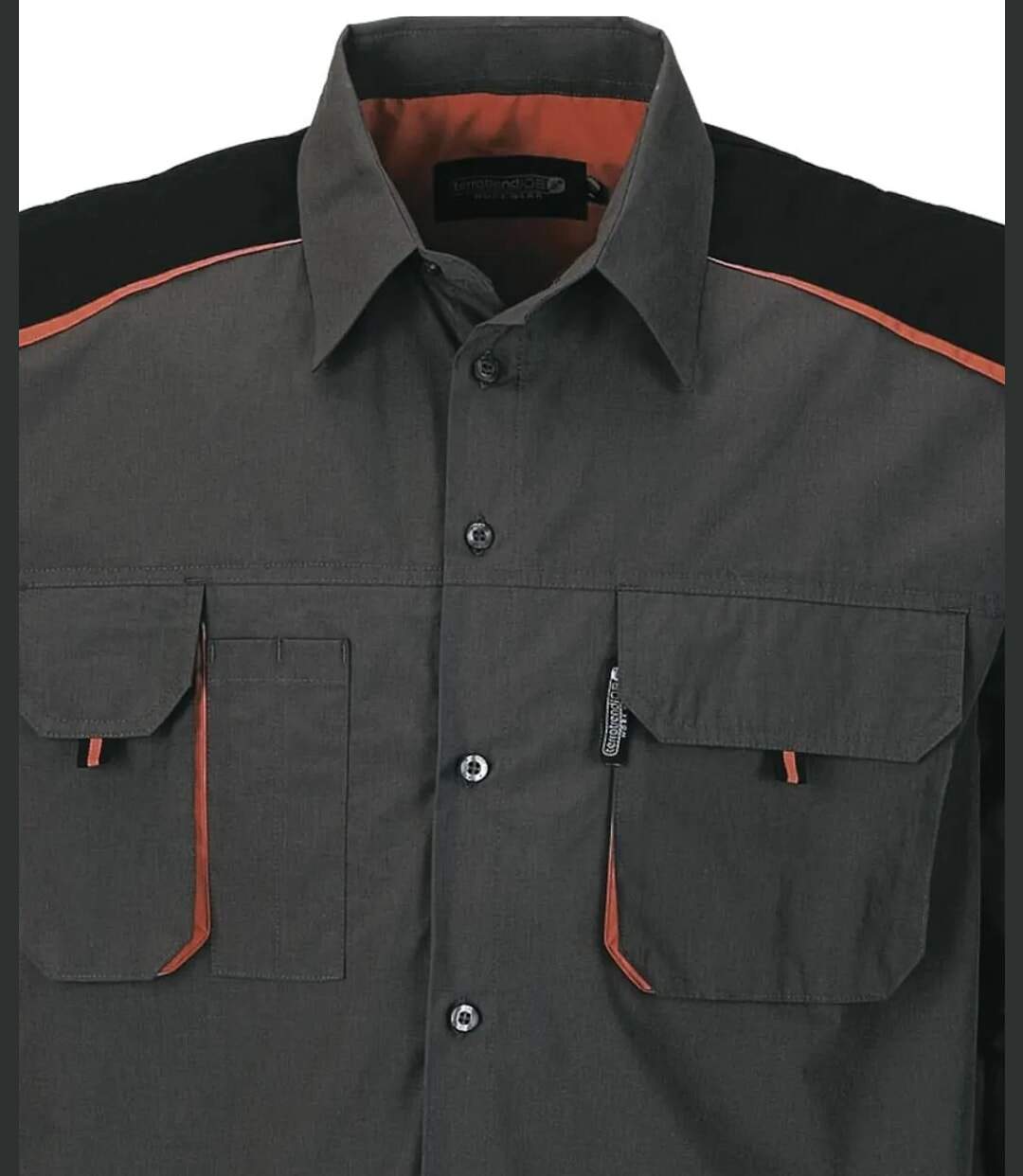 TERRATREND 3108 — Chemise à carreaux manches longues gris, noir et orange : robustesse polycoton et renforts Oxford-4
