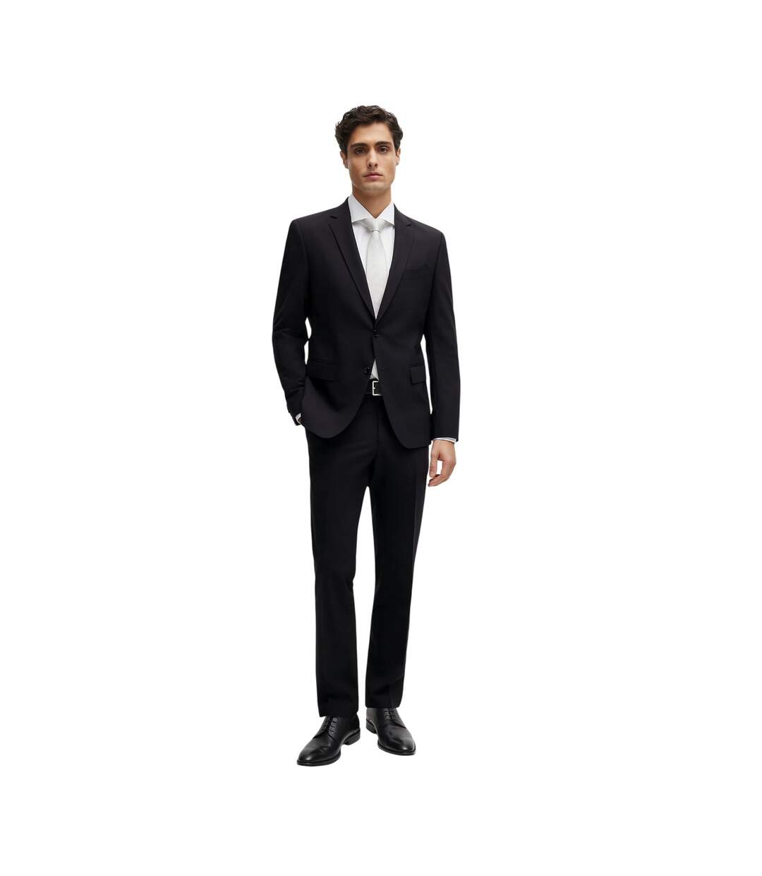 Mens Lapel Collar Suit Jacket Black Boss-1