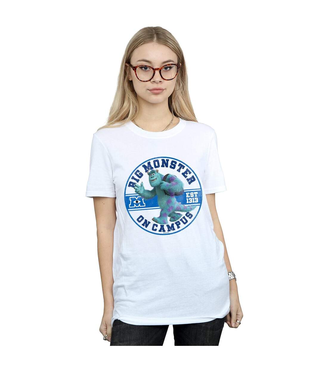 Disney Femmes/Ladies - Monsters University Monster On Campus - T-shirt boyfriend en coton (Blanc) - UTBI48725-2