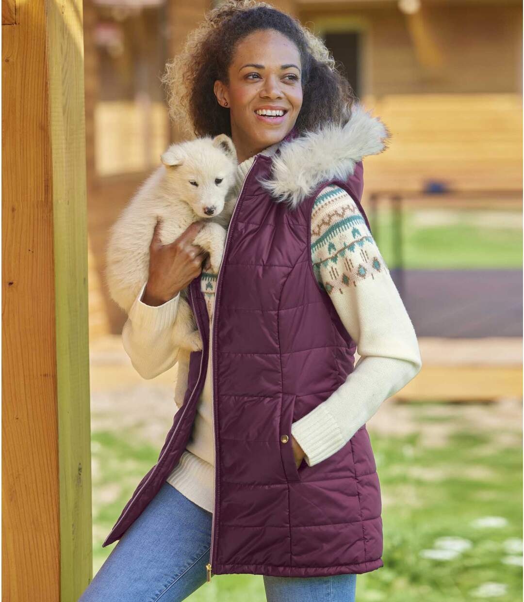 Women's Plum Longline Puffer Gilet-3