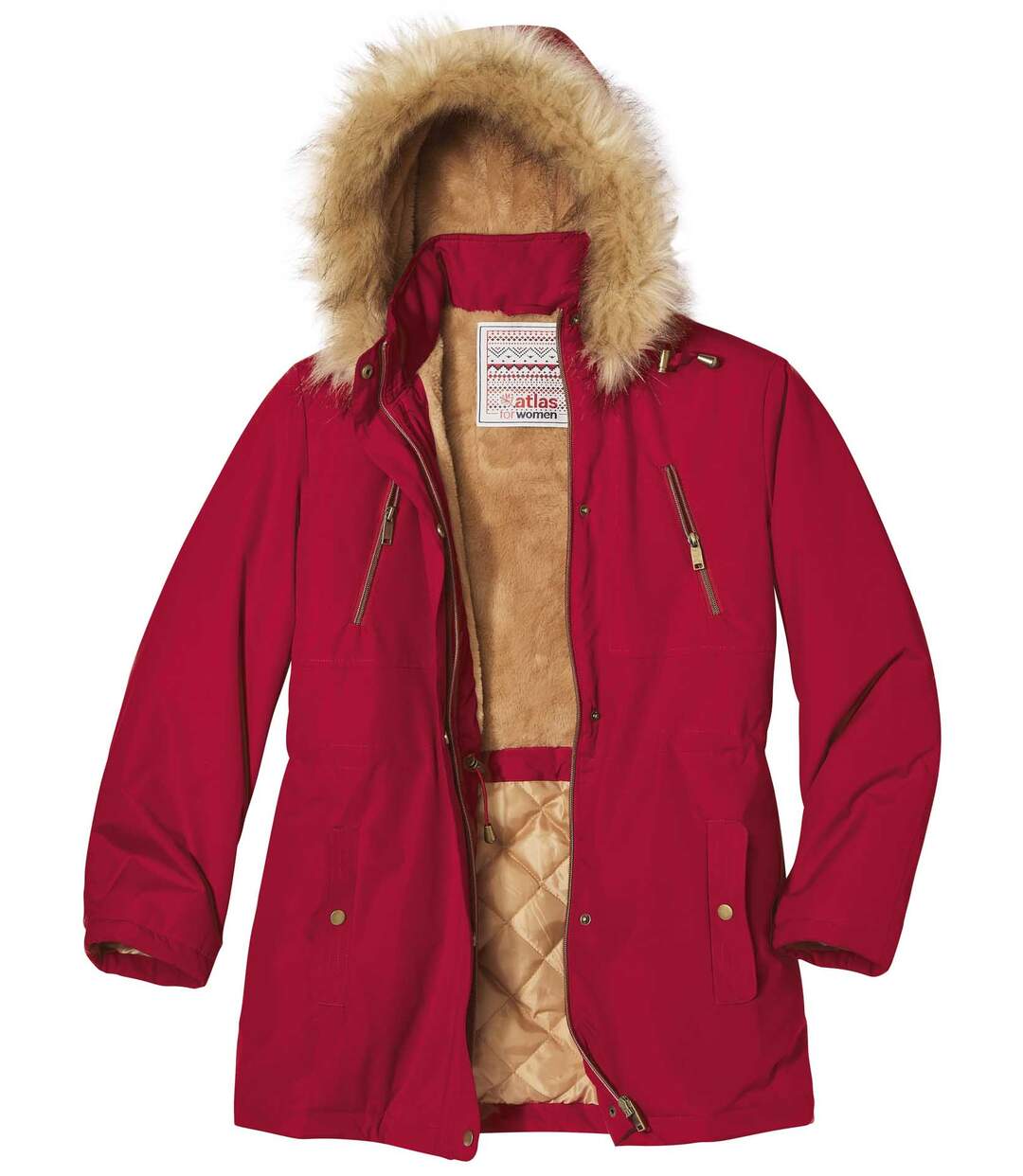 Červená bunda s kapucňou s imitáciou kožušiny Atlas For Men