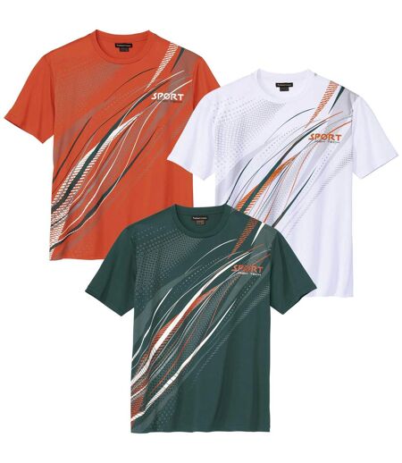 Pack of 3 Men's Graphic Print T-Shirts - Orange White Green 
