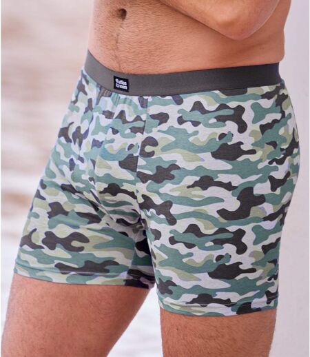 Pack of 2 Men's Stretchy Boxer Shorts - Camouflage Print Anthracite