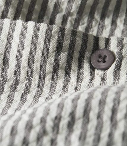 Men's Striped Textured Cotton Shirt - Grey, Ecru