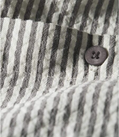 Men's Striped Textured Cotton Shirt - Gray, Ecru