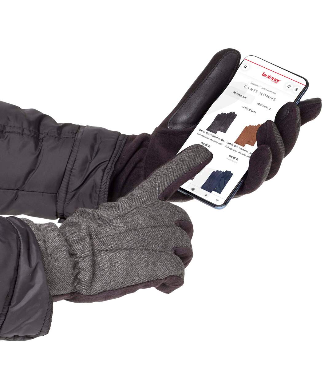 Isotoner Gants homme tactiles bi-matières tissu/polaire - doublure flexible-3