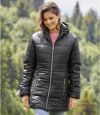 Women's Black Longline Puffer Jacket with Hood - Full Zip - Water-Repellent  Atlas For Men