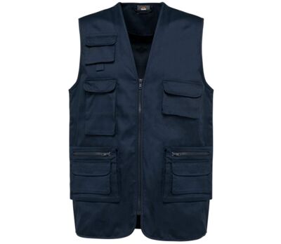 Gilet sans manches multipoches polycoton - Unisexe - WK609 - bleu marine