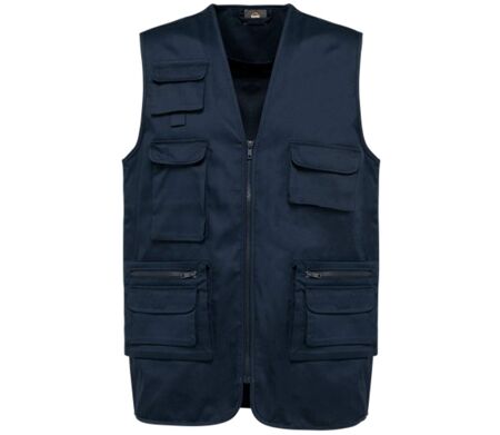 Gilet sans manches multipoches polycoton - Unisexe - WK609 - bleu marine