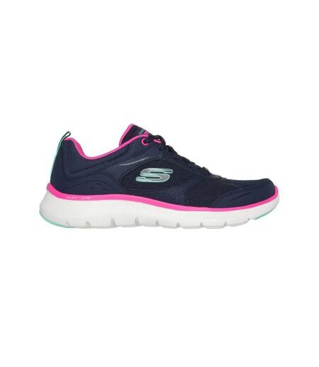 Womens/ladies Flex Appeal 5.0 Fresh Touch Leather Trainers Navy Hot Pink Skechers