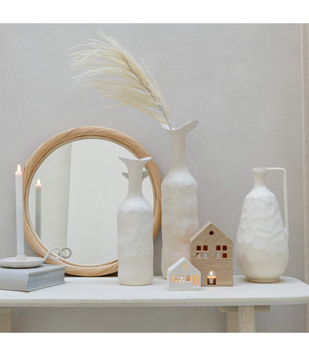 Vase Déco en Métal Agra 50cm Blanc-3