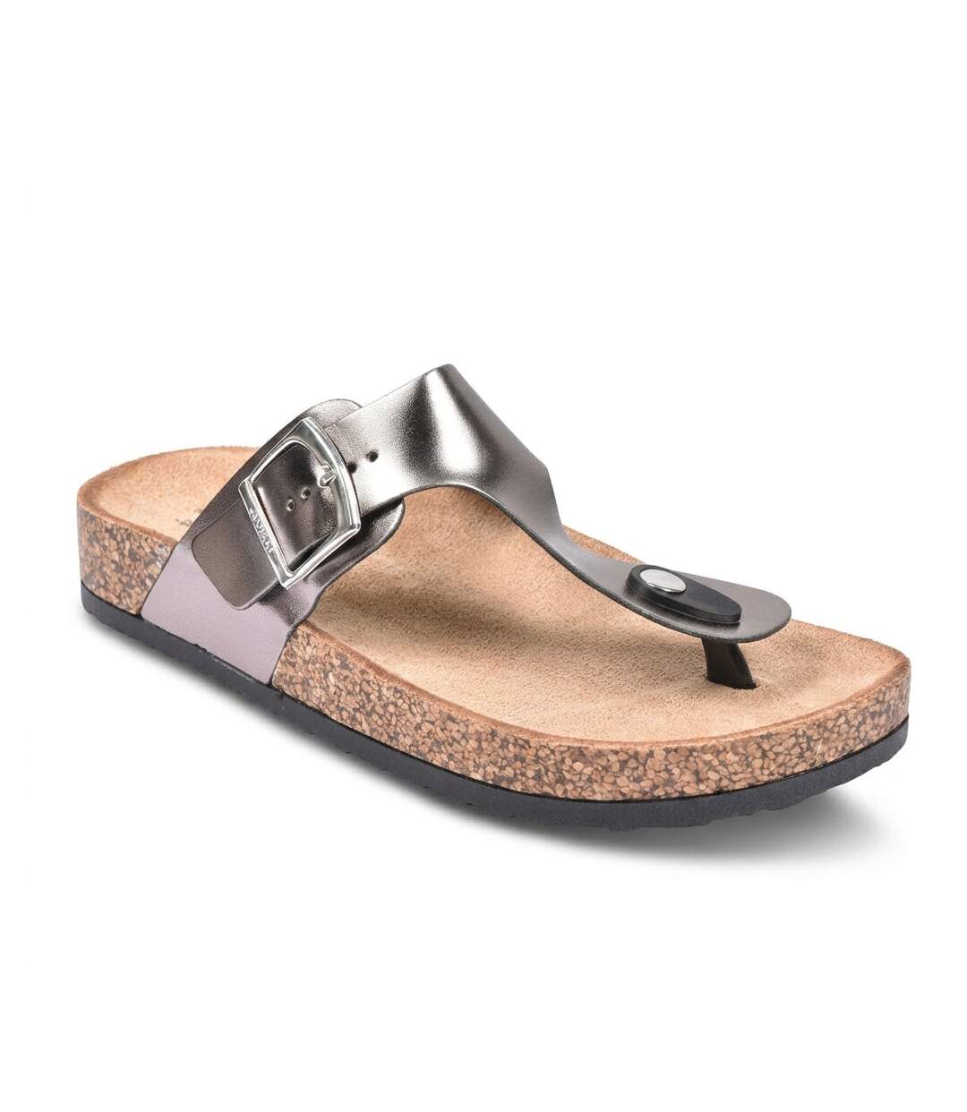 OZABI Sandales Tong Boucle Nubuck Métal Camel Argent Bronze 36-41-1