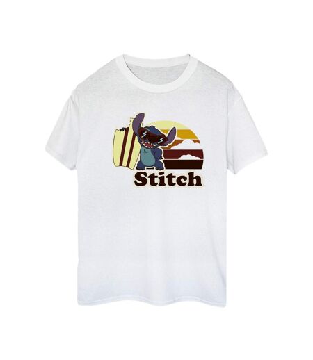 Disney Femmes/Les femmes Lilo And Stitch Bitten Surfboard Cotton Boyfriend T-Shirt (Blanc) - UTBI29760