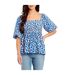 Blouse Manches Bouffantes Femme Bleu Marine Blanc Be You-2