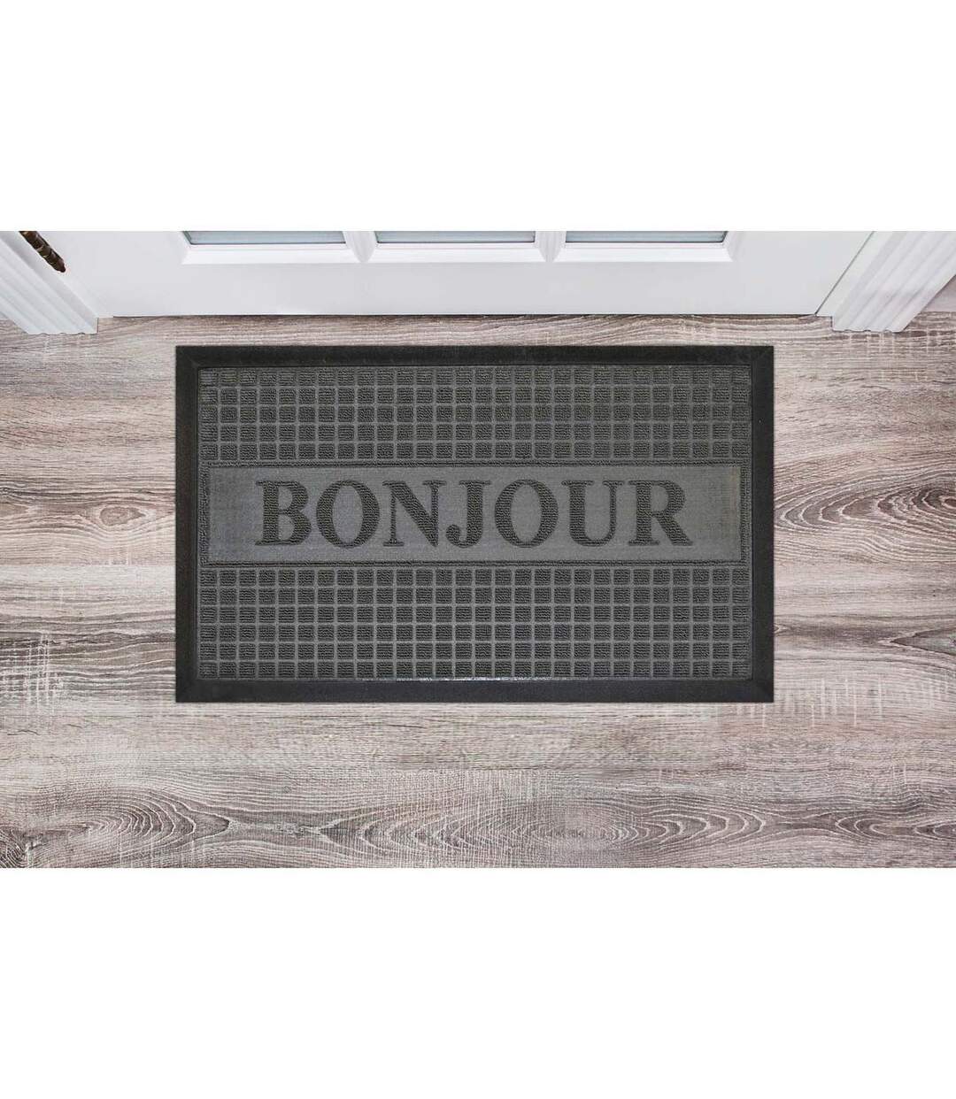Tapis d'Entrée Bonjour 45x75cm Gris-3