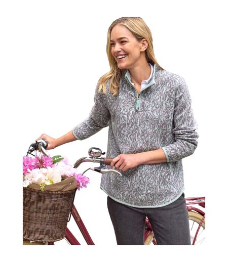 Womens/ladies Textured Jacquard Quarter Zip Sweatshirt Vine Green WoolOvers