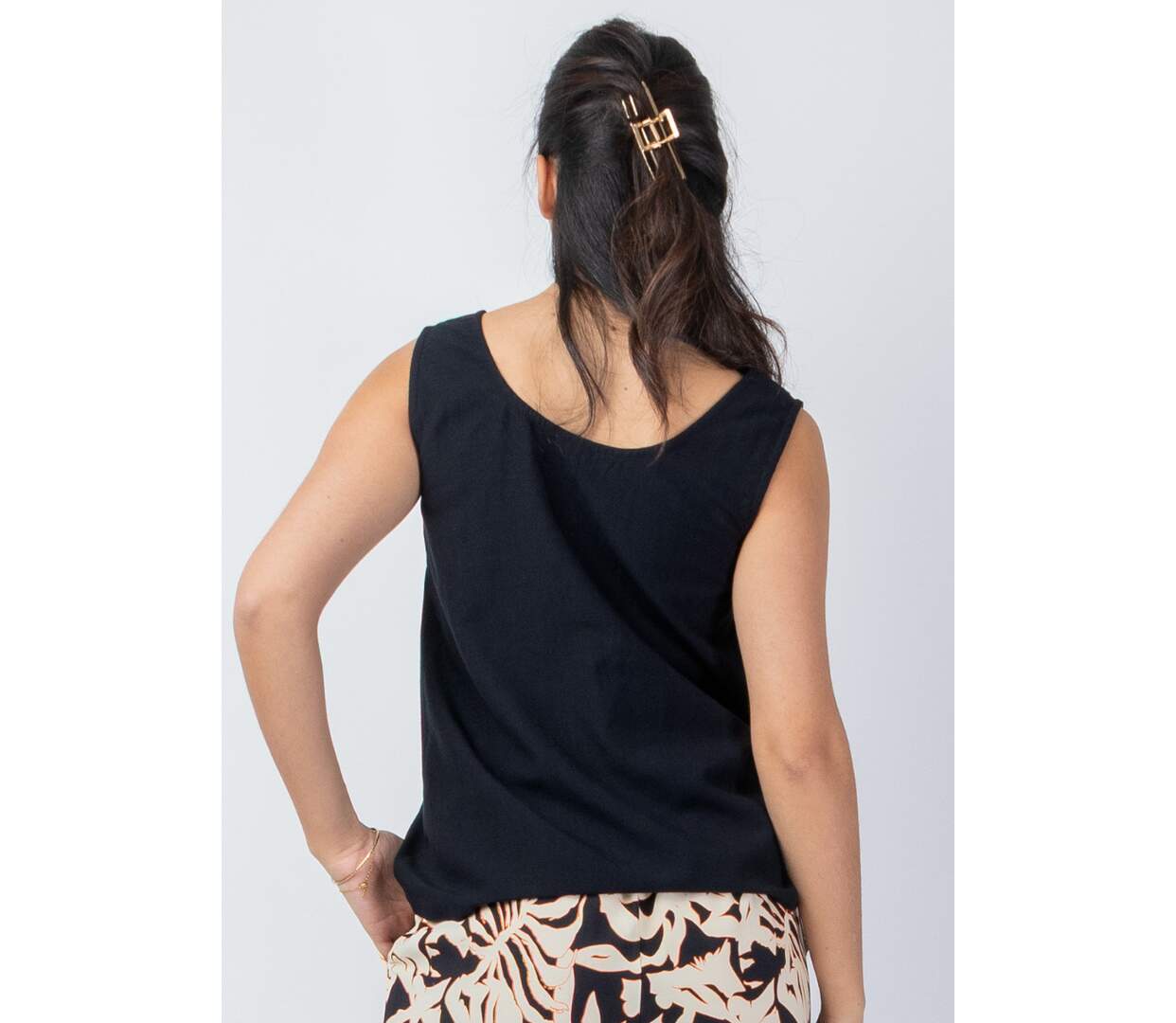 Top femme sans manches SABINE uni noir Coton Du Monde-4