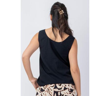Top femme sans manches SABINE uni noir Coton Du Monde