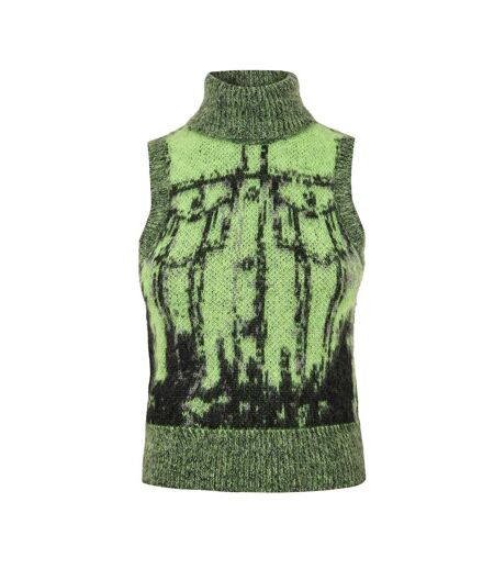 Womens/ladies Sifnos Abstract Knitted Turtle Neck Vest Top Lime Punch Diesel