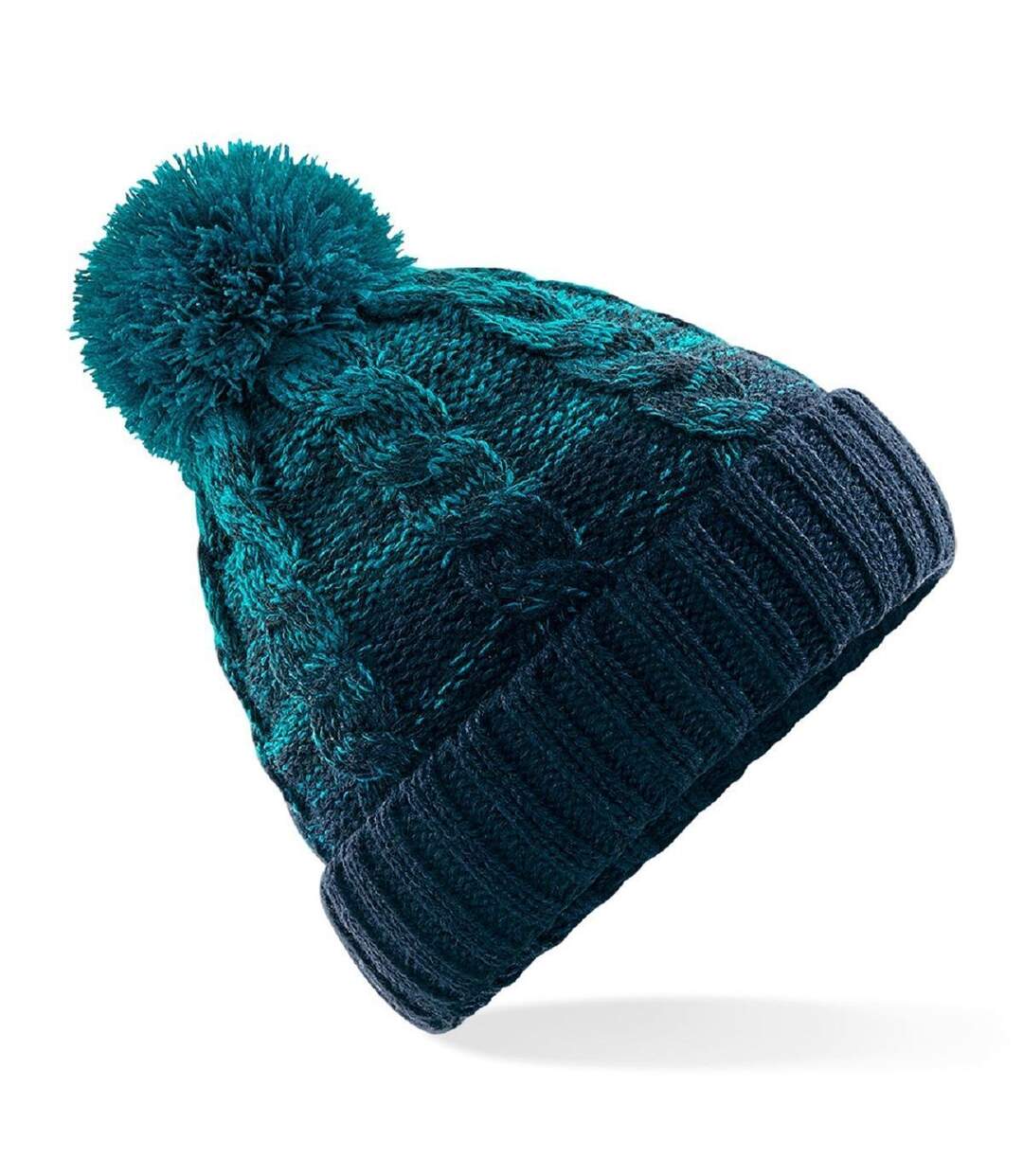 Bonnet ombré maille torsadée à pompon adulte - B459 - bleu marine dégradé-1