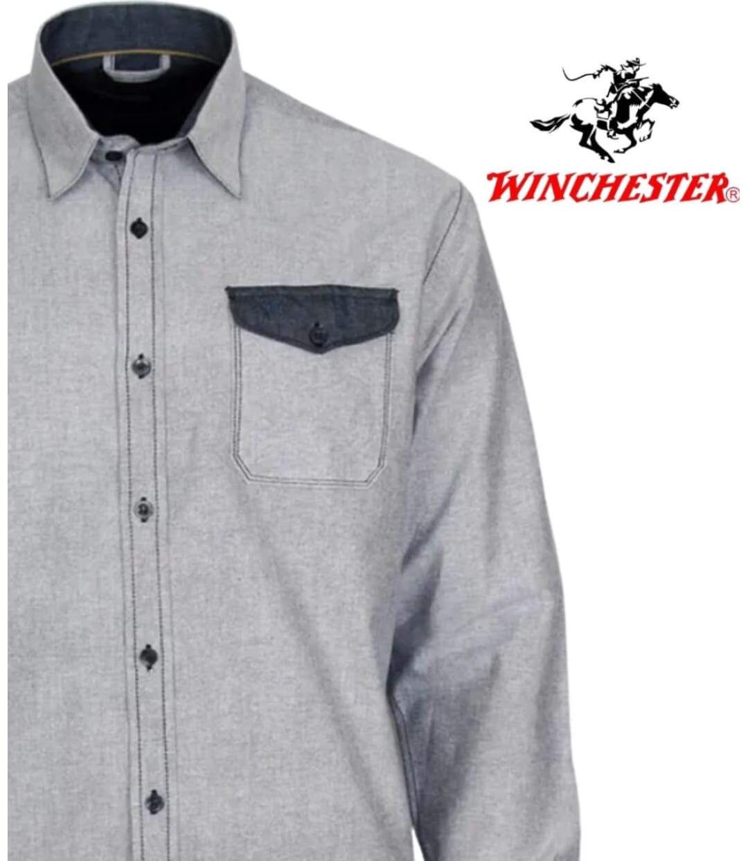 WINCHESTER TALISMAN1 — Chemise à carreaux manches longues bleu chambray : aisance naturelle en pur coton-4
