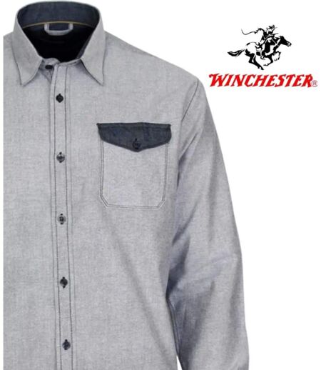 WINCHESTER TALISMAN1 — Chemise à carreaux manches longues bleu chambray : aisance naturelle en pur coton