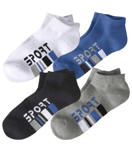 Pack of 4 Pairs of Men's Sneaker Socks - Black Grey White Blue 