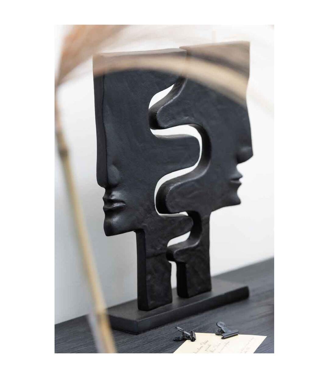 Statuette Déco Visages Imbriqués 38cm Noir-2