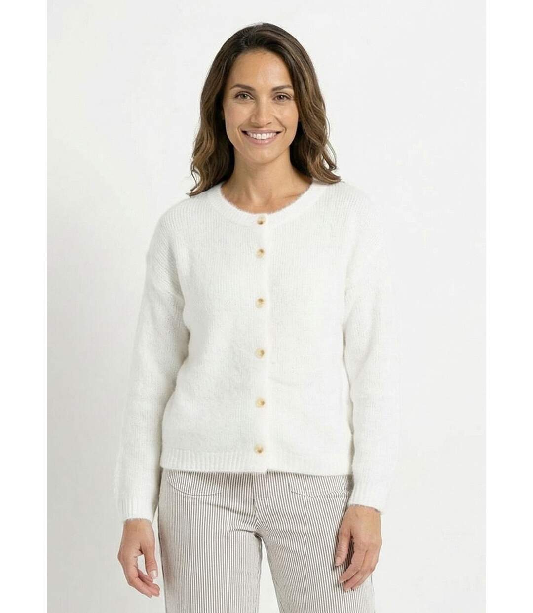 Gilet col rond en maille avec laine-1