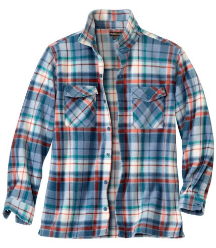 Men's Checked Fleece Overshirt - Ecru Blue Green Orange