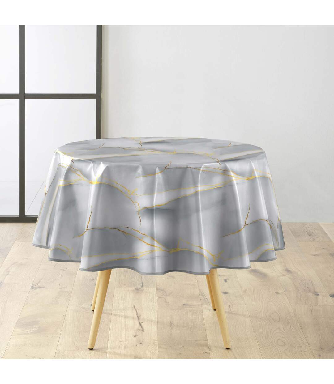 Nappe Toile Cirée Ronde Marbrelle 160cm Gris-1