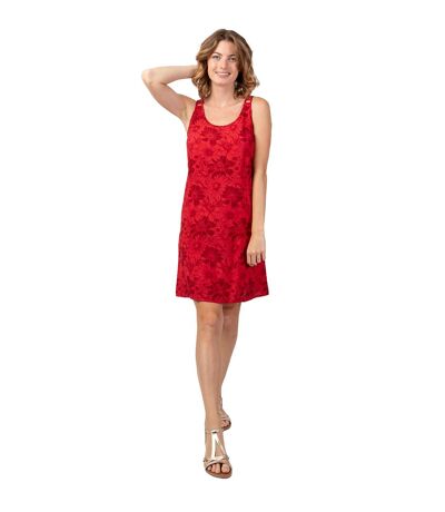 Robe courte casual chic SYLVIA imprimé floral rouge Coton Du Monde