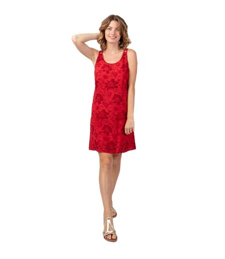 Robe courte casual chic SYLVIA imprimé floral rouge Coton Du Monde