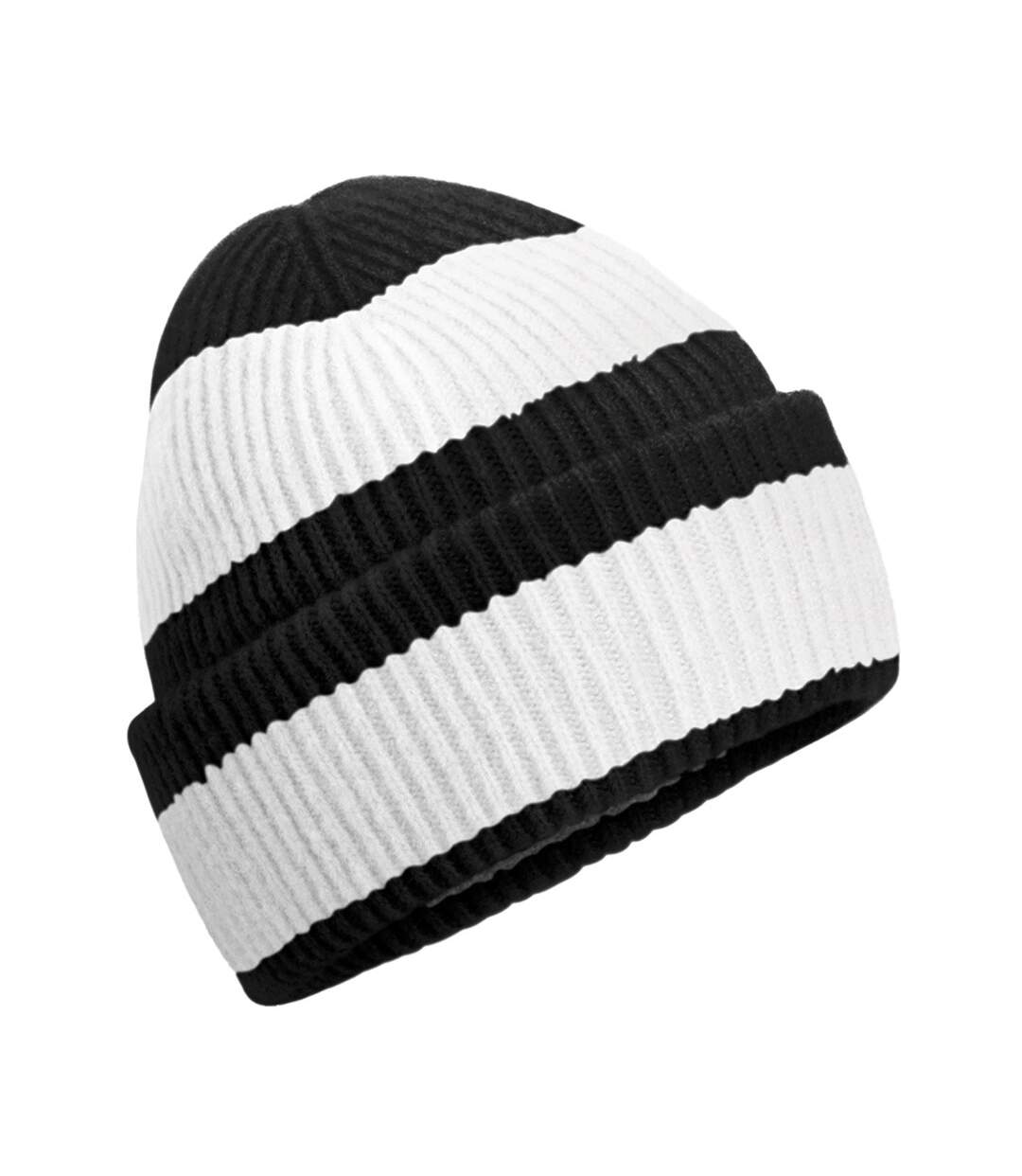 Colour Block Beanie Black Soft White Beechfield-1