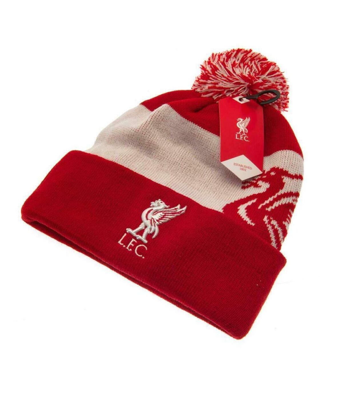 Liverpool FC Unisex Adult Bobble Knitted Crest Beanie (Red/White