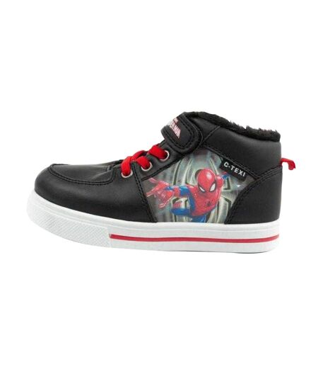 Childrens/kids Spider-man Ecological Leather Winter Snow Boots Black Red Leomil