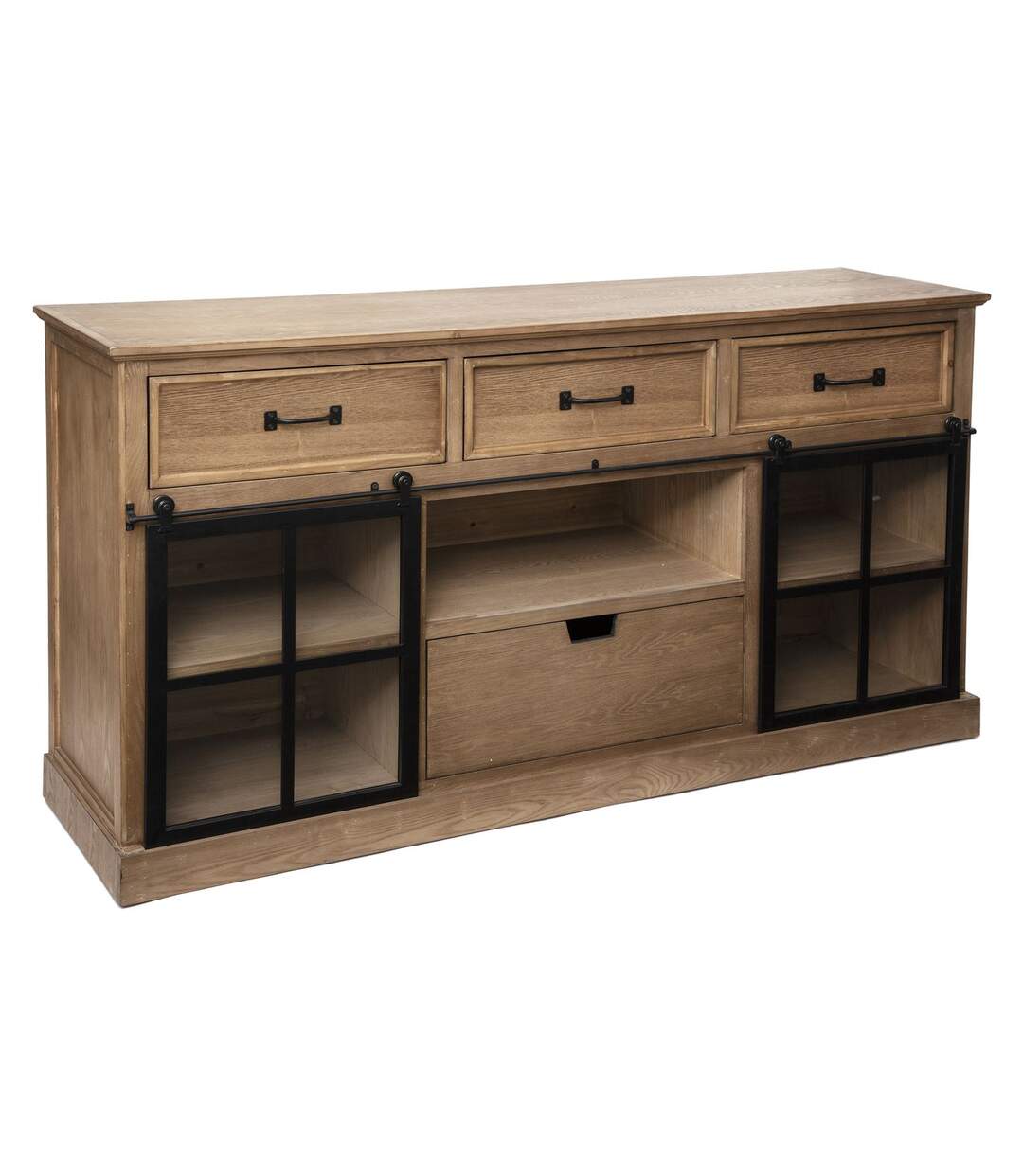 Buffet d'intérieur 2 Portes 4 Tiroirs Danik - Noir et bois-1