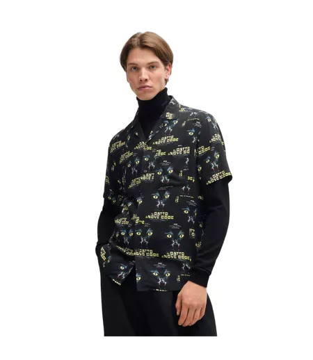 Chemise Années 70 Style Imprimé Graphique Ellino Homme Noir Hugo